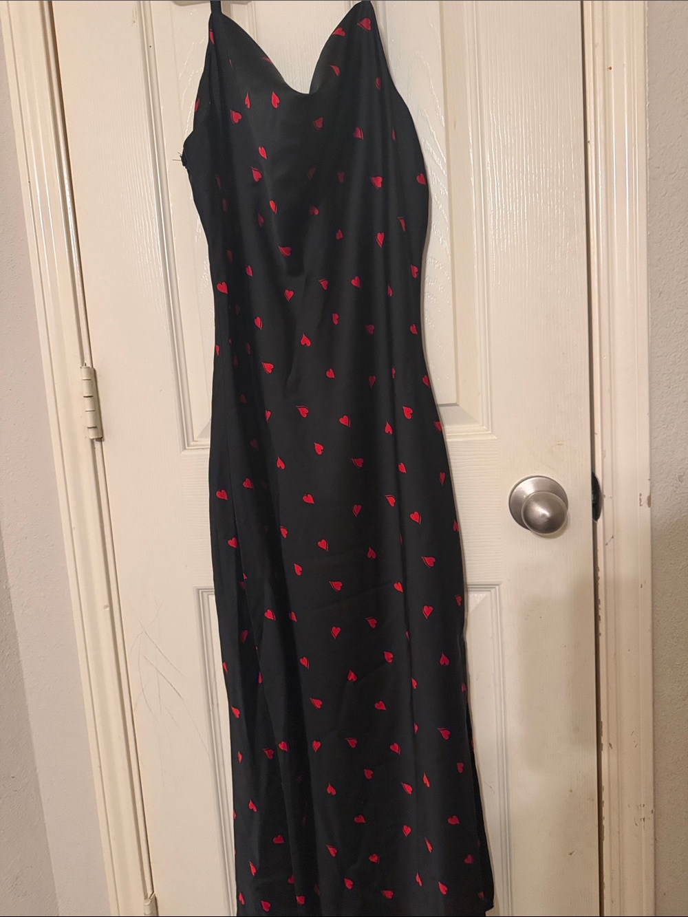 Inspired Hearts Black Maxi Slip Dress with Red Heart Print